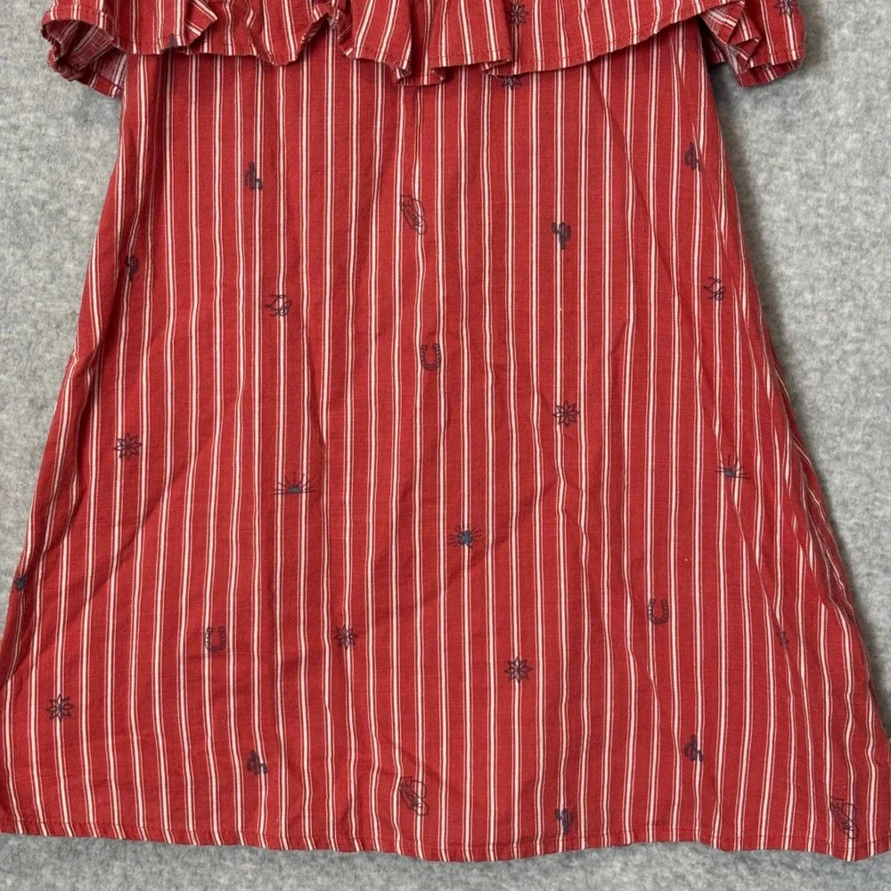 Lucky Brand Girls 6X Ruffle Dress Red White Striped Western Smocked Sundress‎